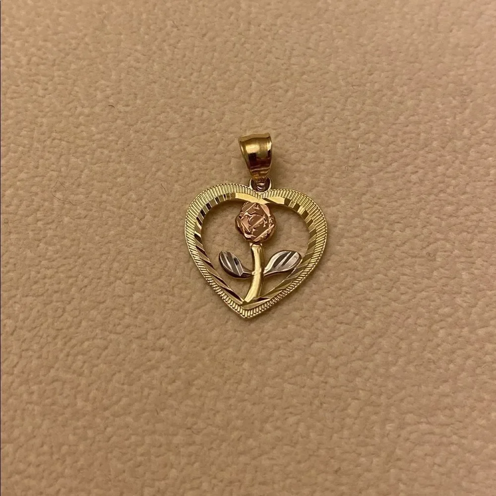 Heart Rose 14k Solid Gold Pendant Tehrani Jewelry